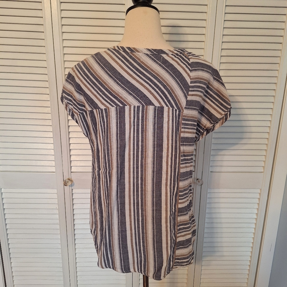 Wonderland By Orange Striped Cotton Blouse Top Small *S - Picture 3 of 6